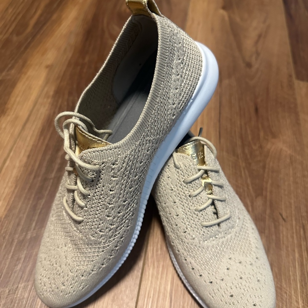 Women's Beige Lace-Up Knit Sneakers